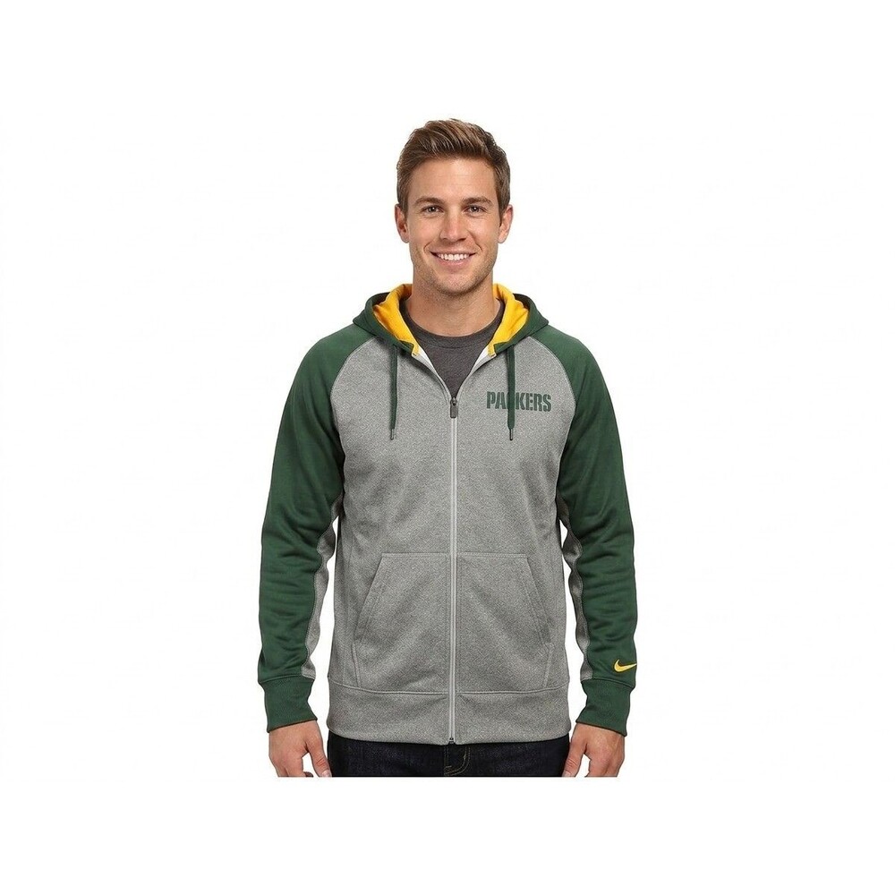 Nike NFL Green Bay Packers Therma Fit Full Zip Hoodie Sweatshirt Mens M Grey